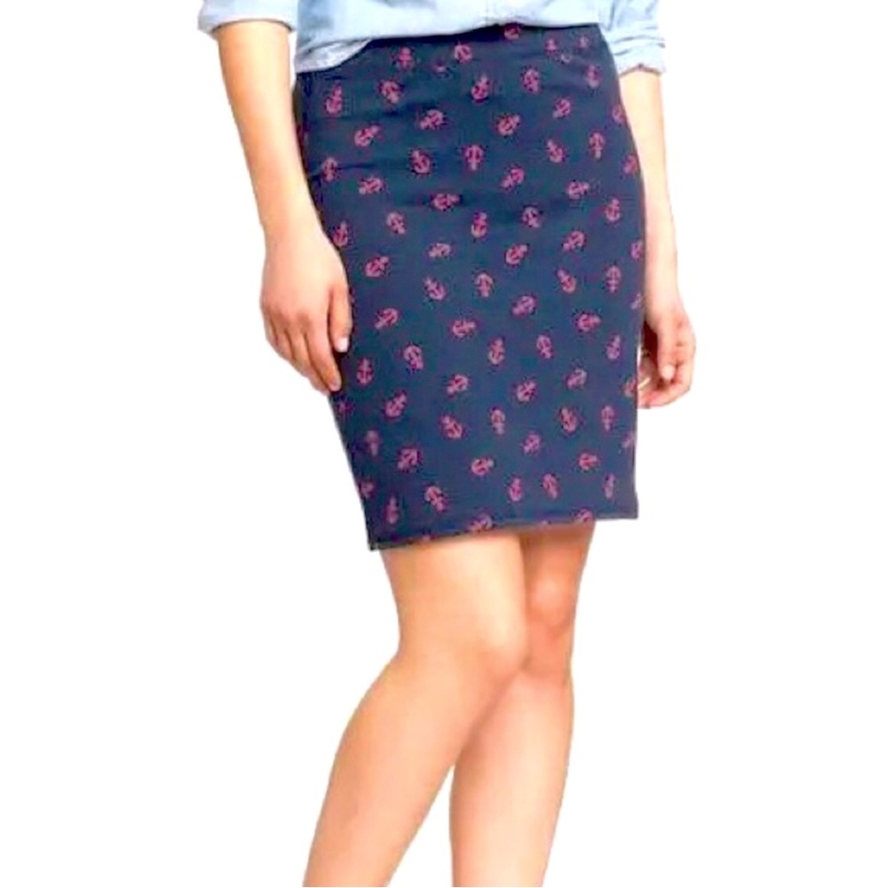 Old Navy Womens Medium Red Navy Anchor Print Elastic Waist Bodycon Pencil Skirt